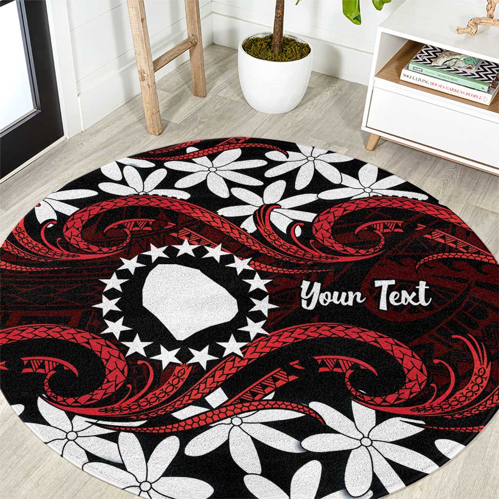 Personalised Cook Islands Atiu Enuamanu Round Carpet Tiare Maori Polynesian Waves Tattoo