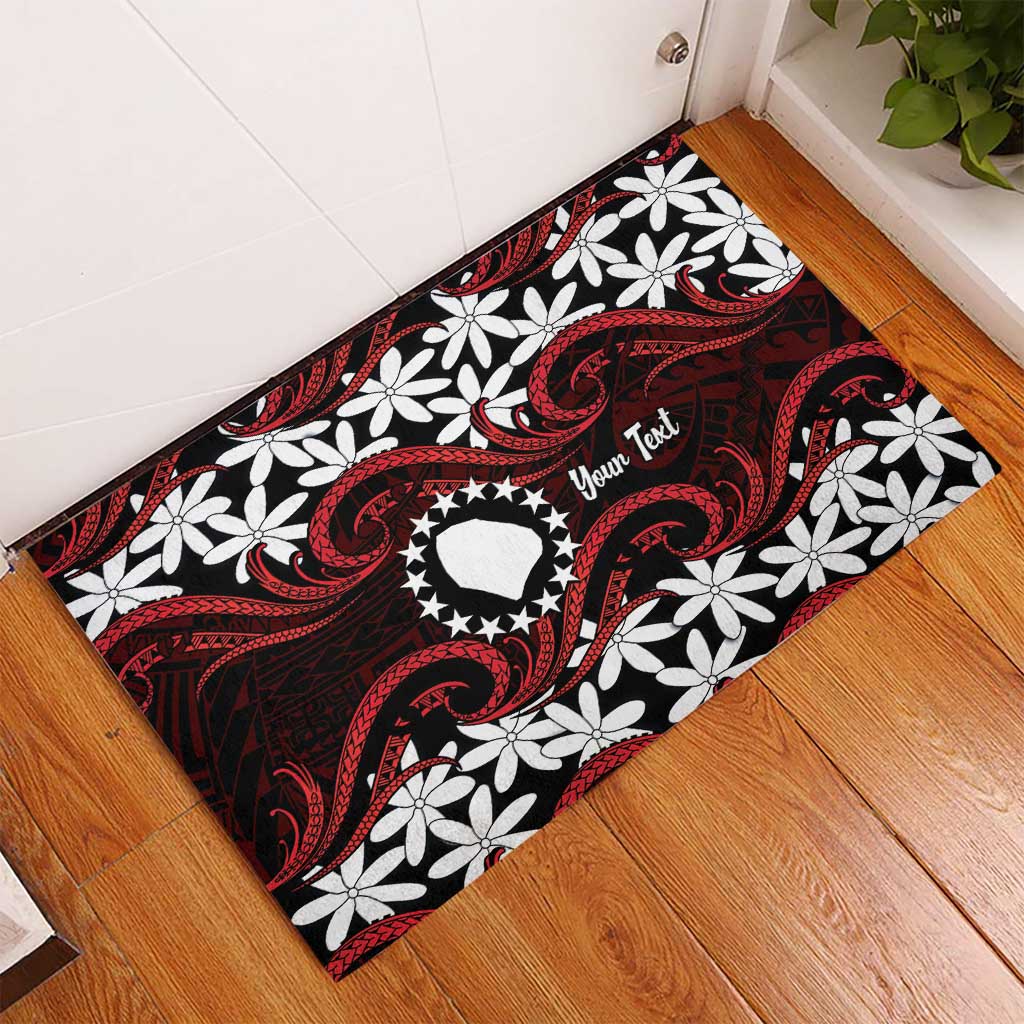 Personalised Cook Islands Atiu Enuamanu Rubber Doormat Tiare Maori Polynesian Waves Tattoo