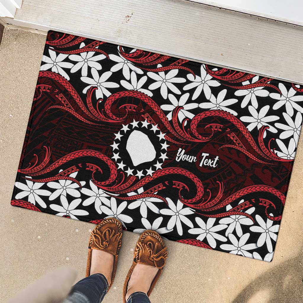 Personalised Cook Islands Atiu Enuamanu Rubber Doormat Tiare Maori Polynesian Waves Tattoo