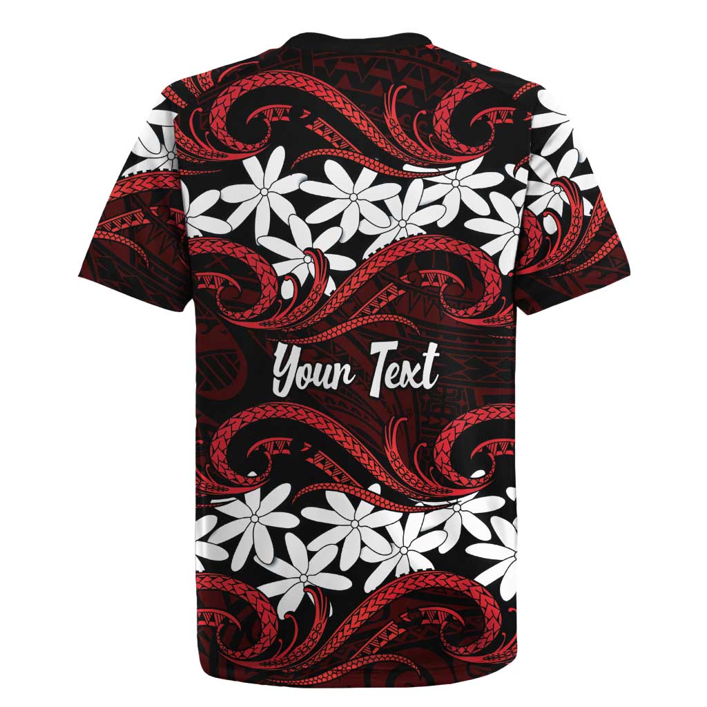 Personalised Cook Islands Atiu Enuamanu Rugby Jersey Tiare Maori Polynesian Waves Tattoo