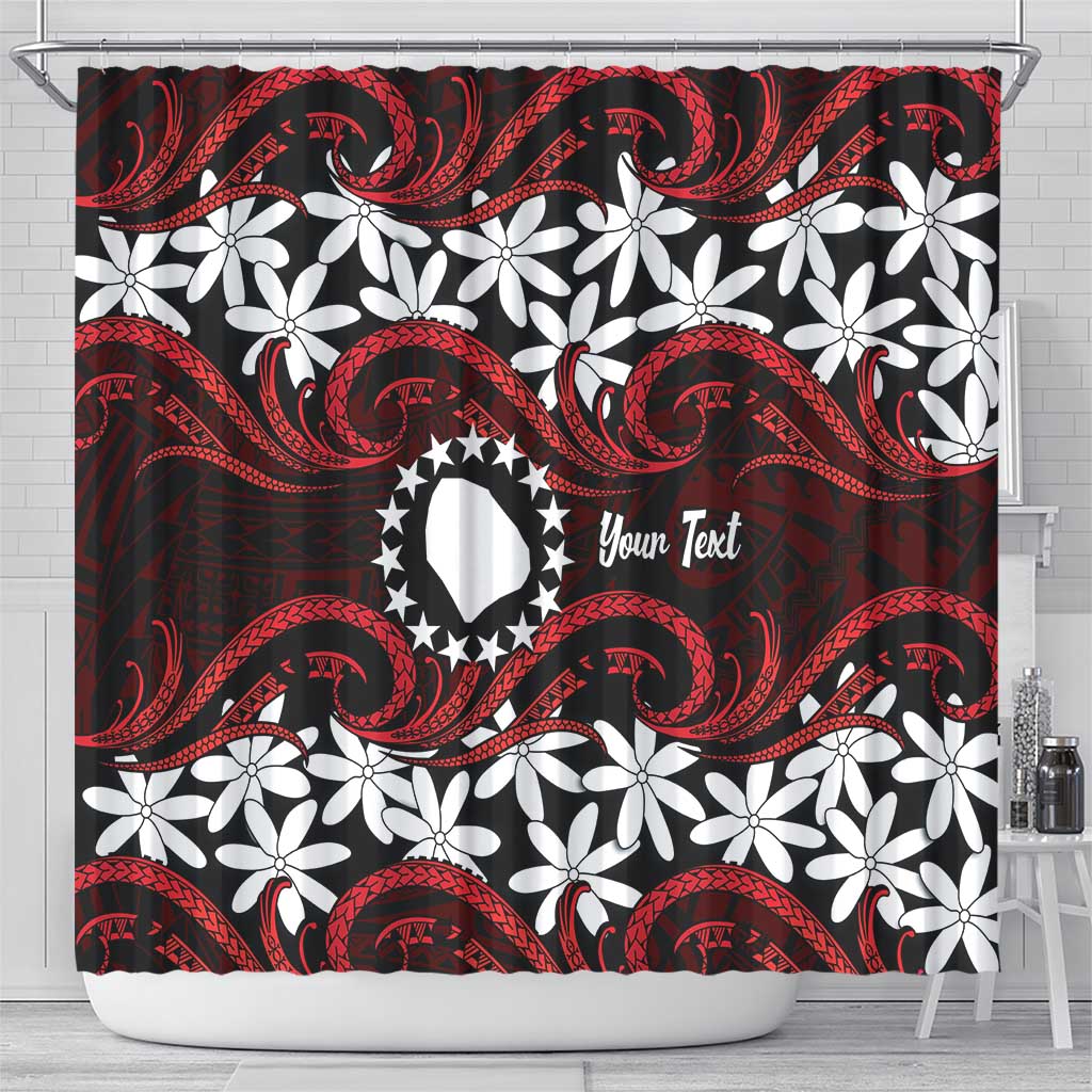 Personalised Cook Islands Atiu Enuamanu Shower Curtain Tiare Maori Polynesian Waves Tattoo LT14 - Polynesian Pride