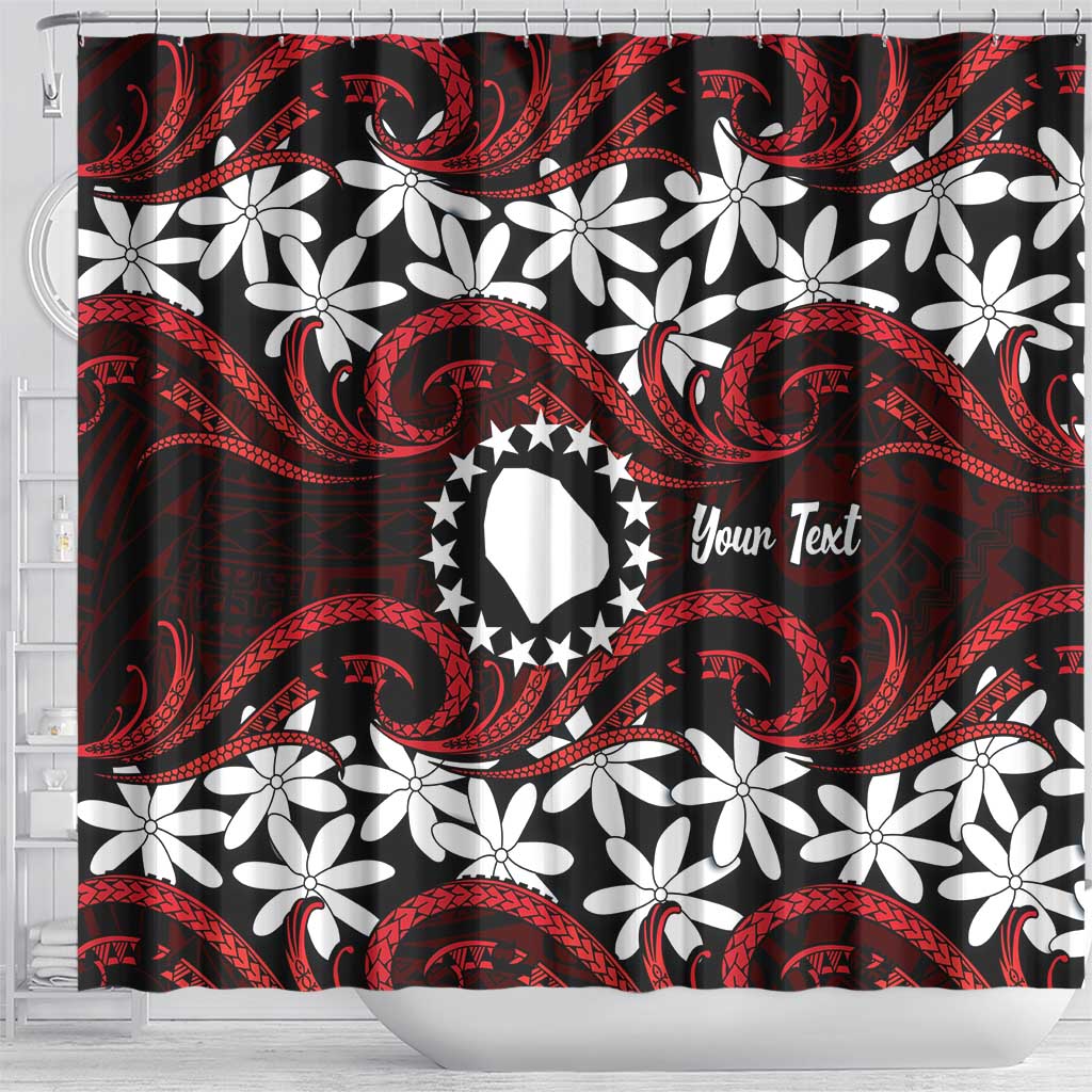Personalised Cook Islands Atiu Enuamanu Shower Curtain Tiare Maori Polynesian Waves Tattoo LT14 - Polynesian Pride