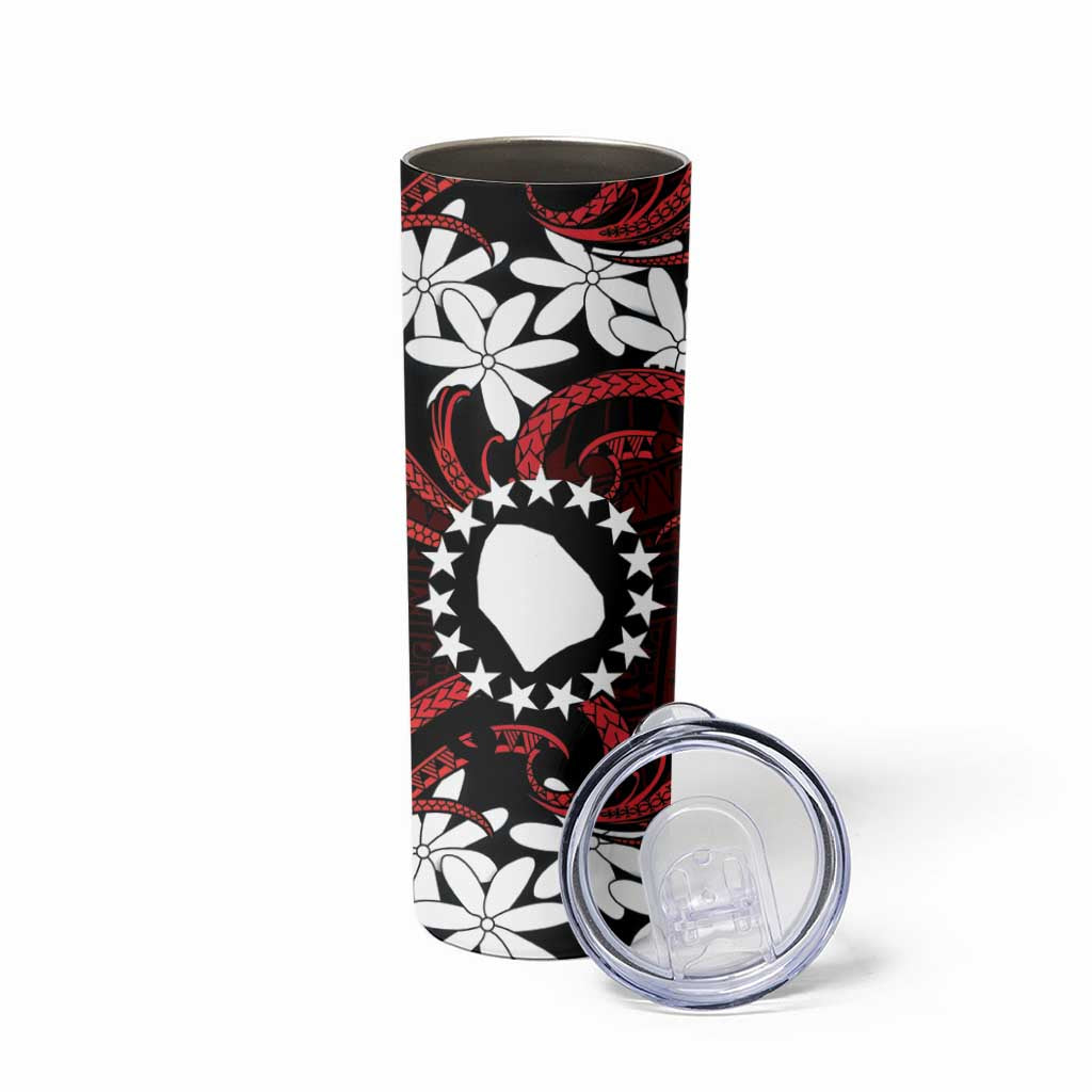 Personalised Cook Islands Atiu Enuamanu Skinny Tumbler Tiare Maori Polynesian Waves Tattoo LT14 - Polynesian Pride