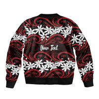 Personalised Cook Islands Atiu Enuamanu Sleeve Zip Bomber Jacket Tiare Maori Polynesian Waves Tattoo
