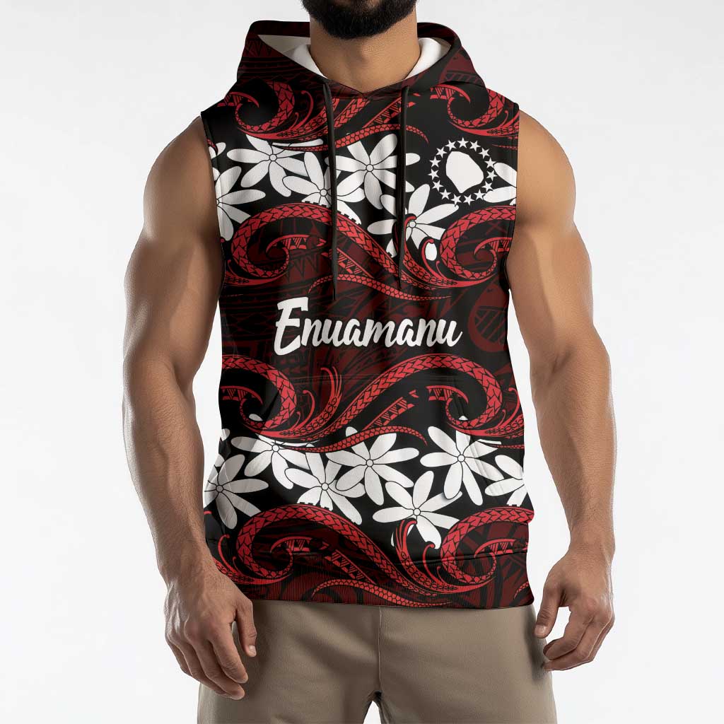 Personalised Cook Islands Atiu Enuamanu Sleeveless Hoodie Tiare Maori Polynesian Waves Tattoo LT14 - Polynesian Pride