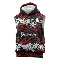 Personalised Cook Islands Atiu Enuamanu Sleeveless Zip Hoodie Tiare Maori Polynesian Waves Tattoo LT14 Red - Polynesian Pride