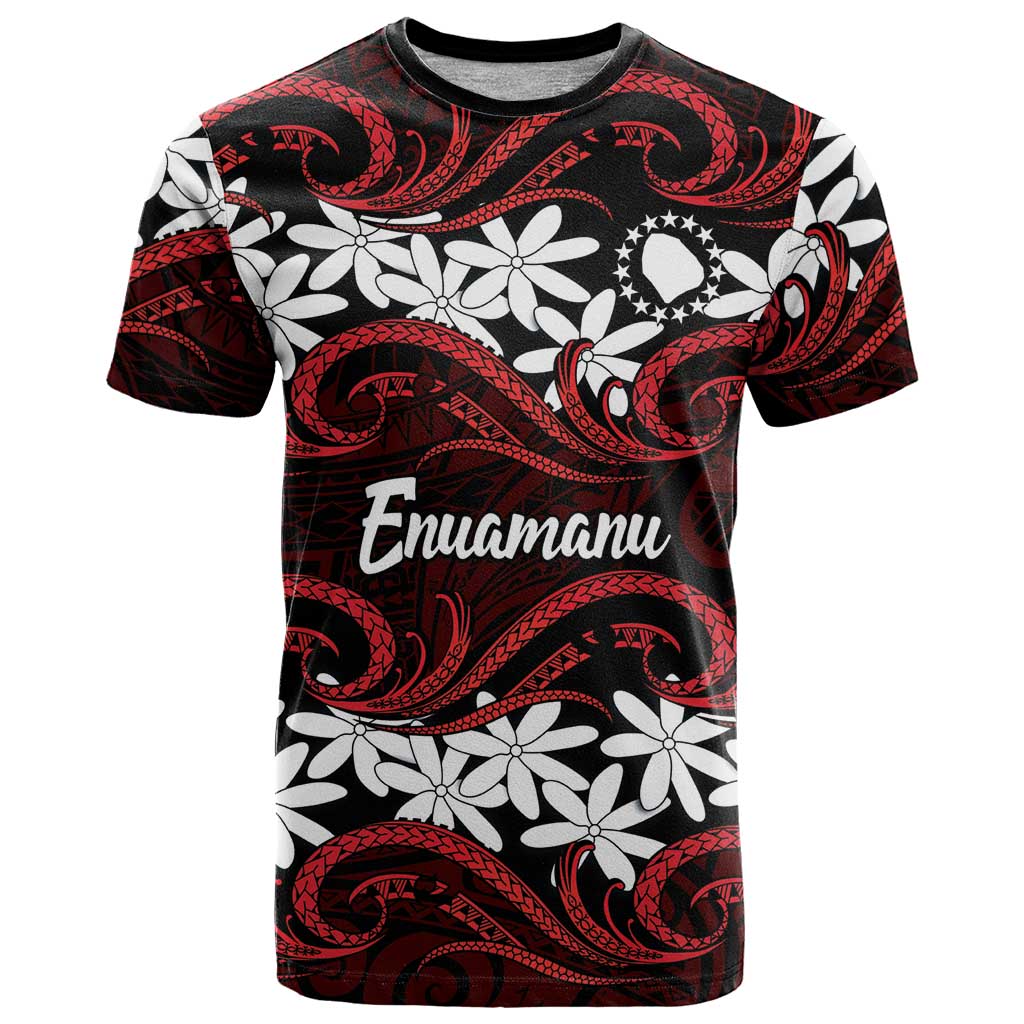 Personalised Cook Islands Atiu Enuamanu T Shirt Tiare Maori Polynesian Waves Tattoo