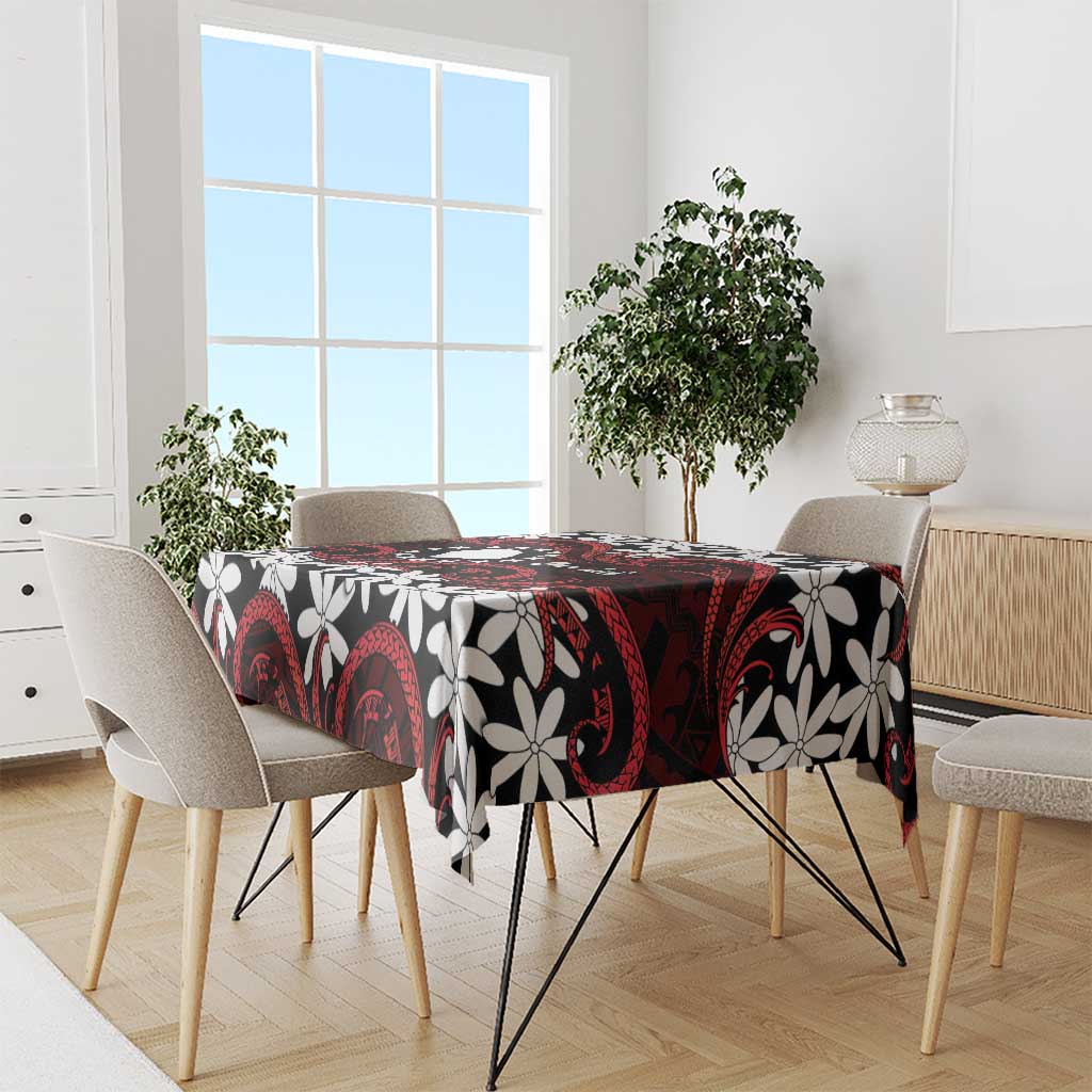 Personalised Cook Islands Atiu Enuamanu Tablecloth Tiare Maori Polynesian Waves Tattoo