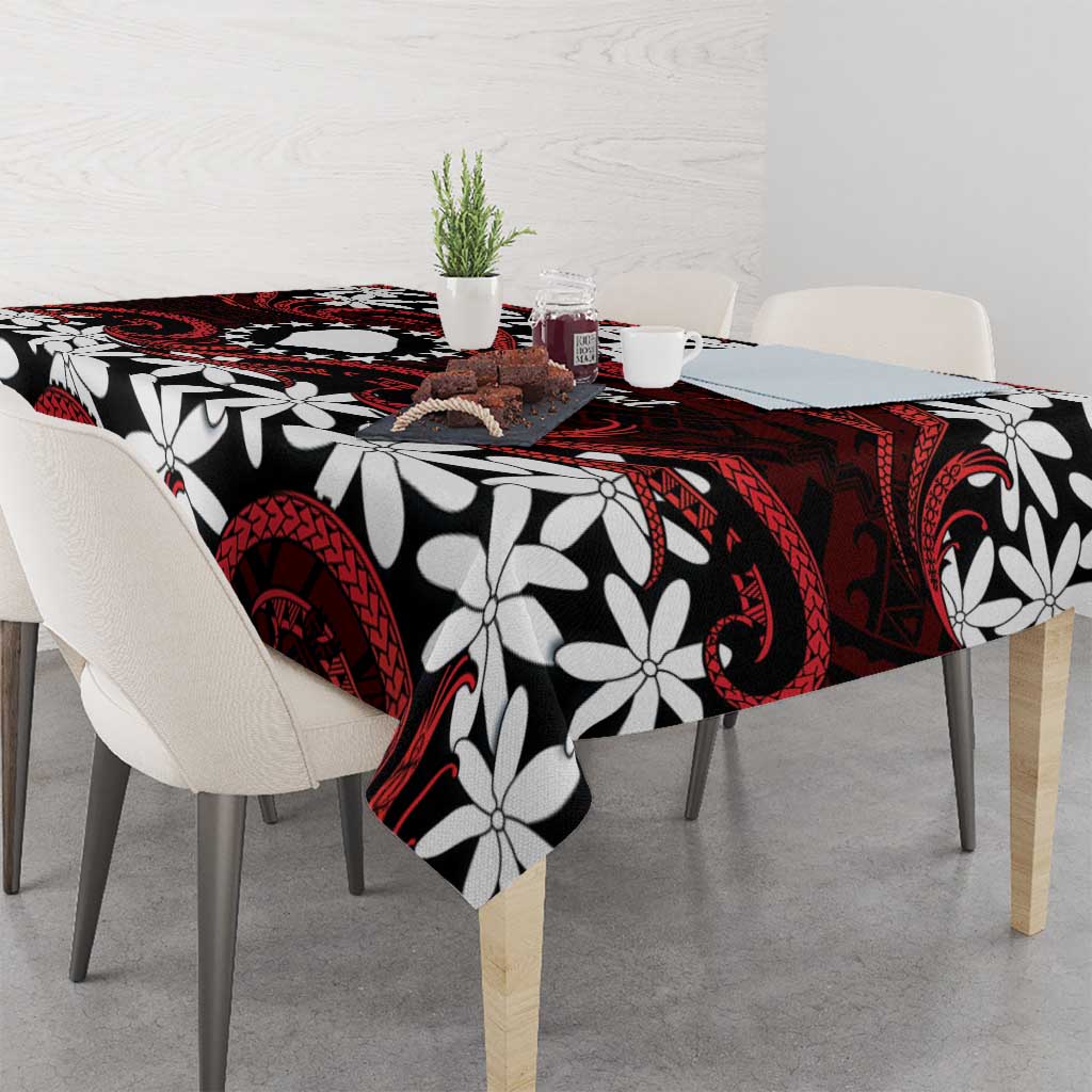 Personalised Cook Islands Atiu Enuamanu Tablecloth Tiare Maori Polynesian Waves Tattoo