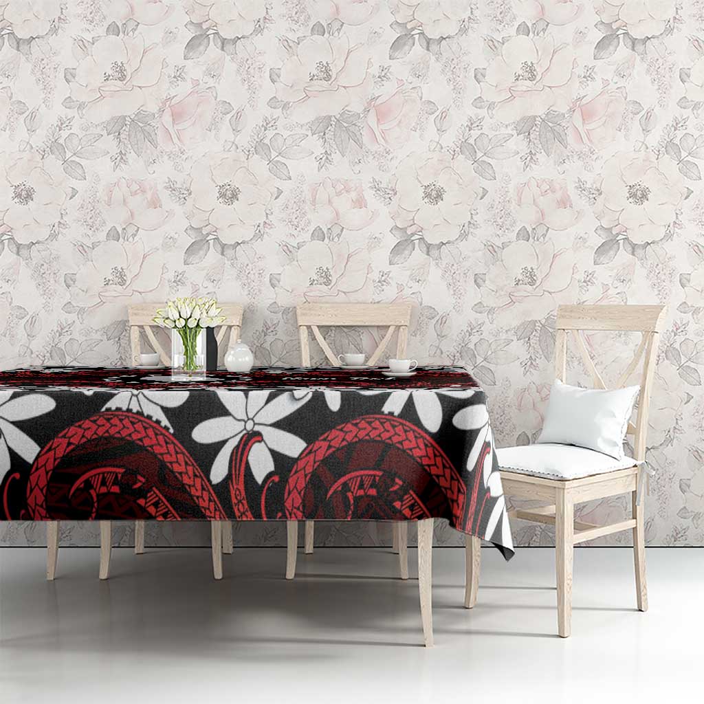 Personalised Cook Islands Atiu Enuamanu Tablecloth Tiare Maori Polynesian Waves Tattoo