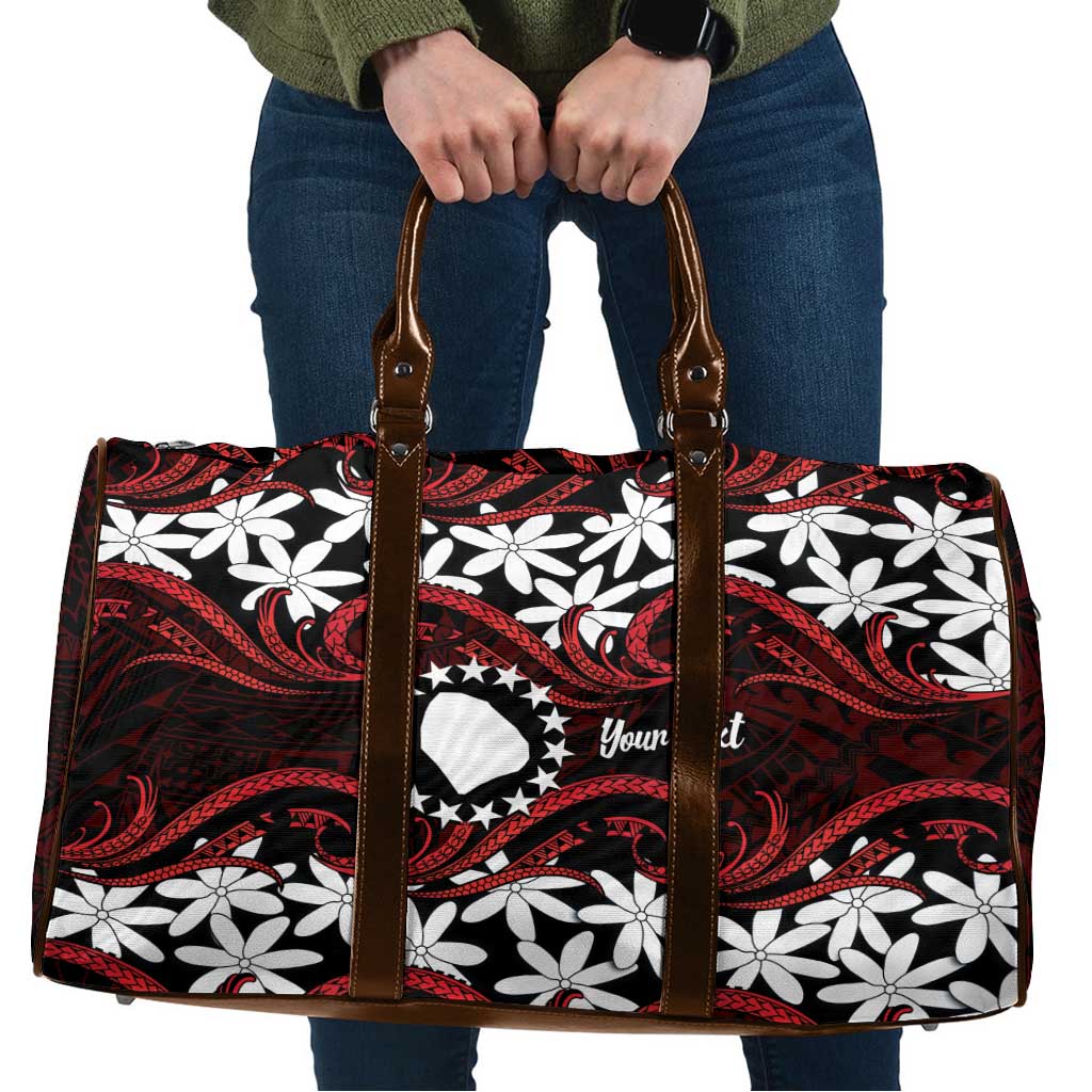 Personalised Cook Islands Atiu Enuamanu Travel Bag Tiare Maori Polynesian Waves Tattoo LT14 Red - Polynesian Pride