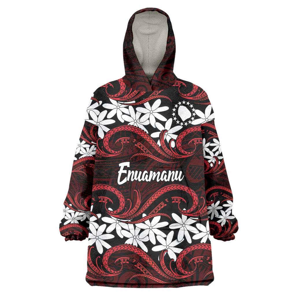 Personalised Cook Islands Atiu Enuamanu Wearable Blanket Hoodie Tiare Maori Polynesian Waves Tattoo
