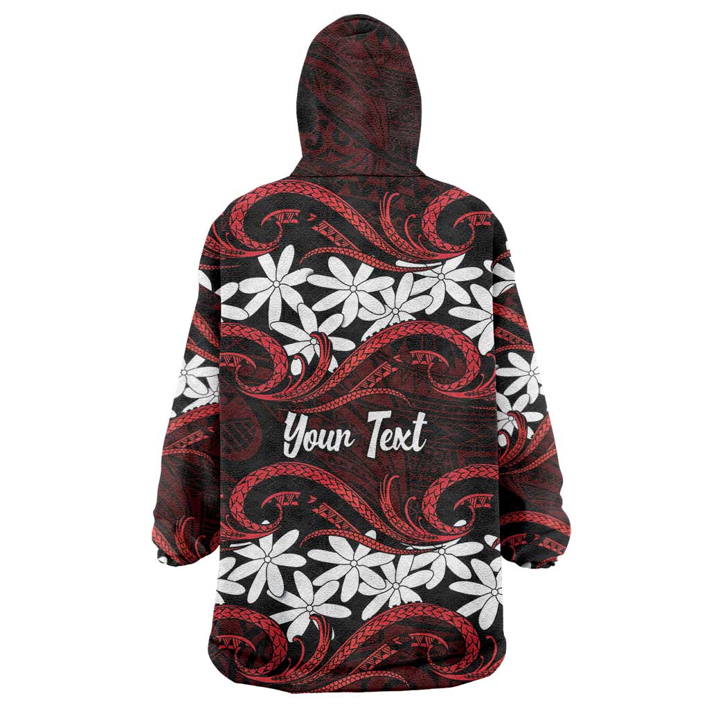 Personalised Cook Islands Atiu Enuamanu Wearable Blanket Hoodie Tiare Maori Polynesian Waves Tattoo