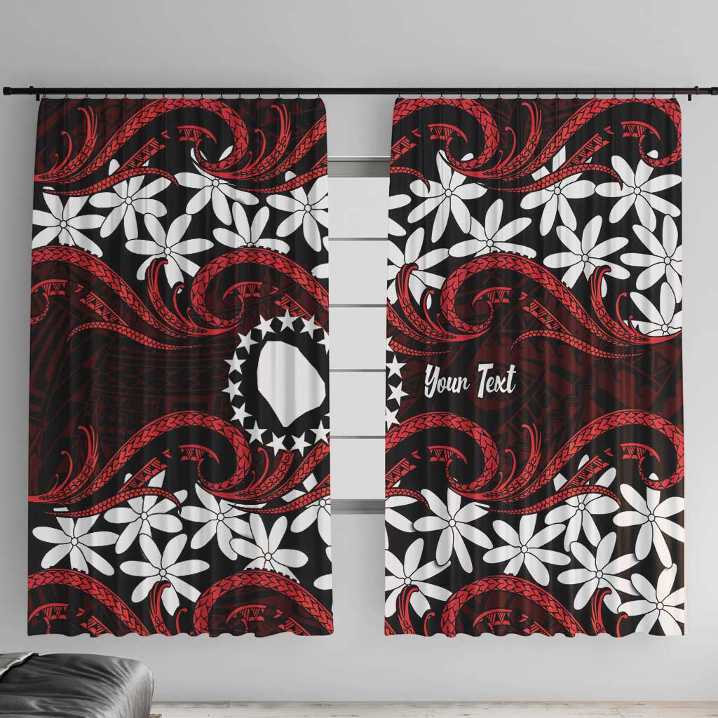Personalised Cook Islands Atiu Enuamanu Window Curtain Tiare Maori Polynesian Waves Tattoo