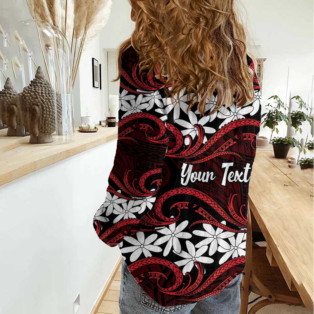 Personalised Cook Islands Atiu Enuamanu Women Casual Shirt Tiare Maori Polynesian Waves Tattoo