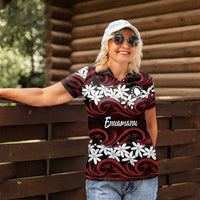 Personalised Cook Islands Atiu Enuamanu Women Polo Shirt Tiare Maori Polynesian Waves Tattoo