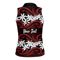 Personalised Cook Islands Atiu Enuamanu Women Sleeveless Polo Shirt Tiare Maori Polynesian Waves Tattoo
