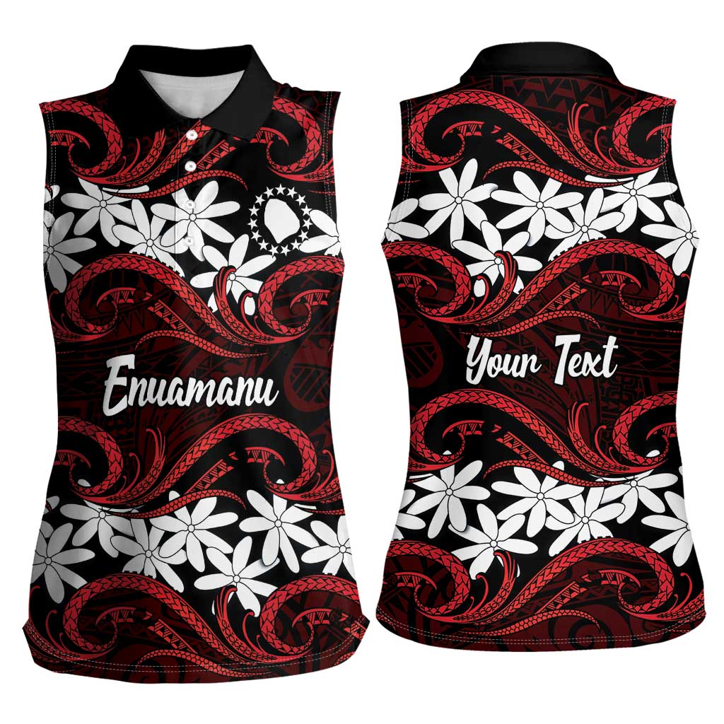 Personalised Cook Islands Atiu Enuamanu Women Sleeveless Polo Shirt Tiare Maori Polynesian Waves Tattoo