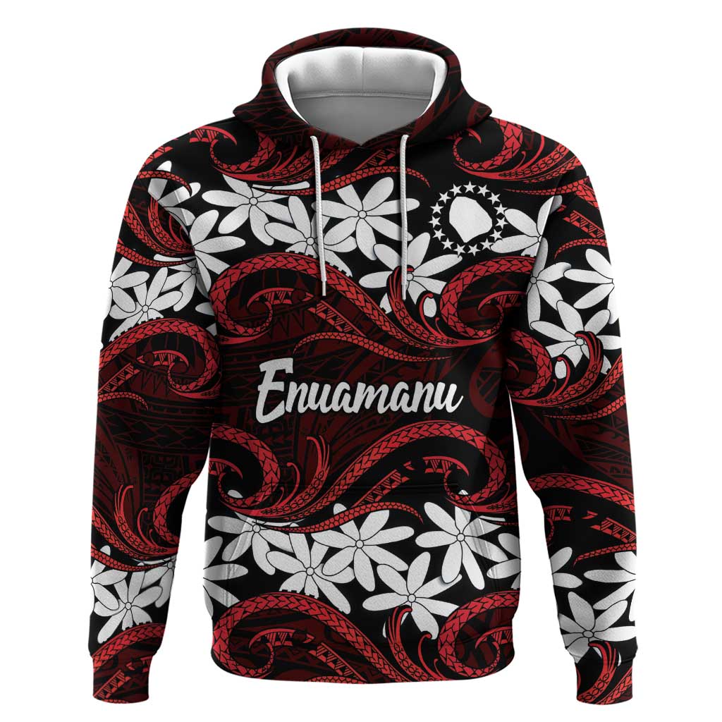 Personalised Cook Islands Atiu Enuamanu Zip Hoodie Tiare Maori Polynesian Waves Tattoo