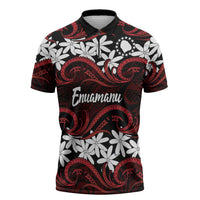Personalised Cook Islands Atiu Enuamanu Zipper Polo Shirt Tiare Maori Polynesian Waves Tattoo LT14 Red - Polynesian Pride