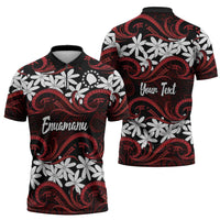 Personalised Cook Islands Atiu Enuamanu Zipper Polo Shirt Tiare Maori Polynesian Waves Tattoo LT14 - Polynesian Pride