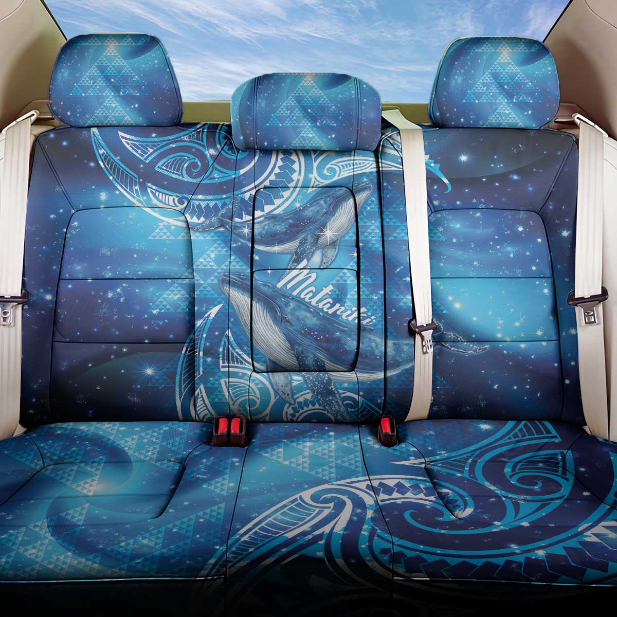 New Zealand Humpback Whale Matariki Back Car Seat Cover Maori New Year Taniko Niho Taniwha LT14 One Size Blue - Polynesian Pride