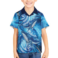 New Zealand Humpback Whale Matariki Family Matching Short Sleeve Bodycon Dress and Hawaiian Shirt Maori New Year Taniko Niho Taniwha LT14 Son's Shirt Blue - Polynesian Pride