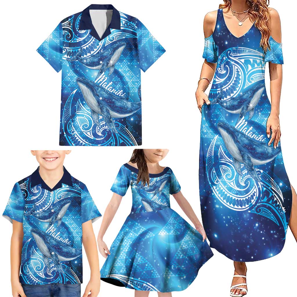 New Zealand Humpback Whale Matariki Family Matching Summer Maxi Dress and Hawaiian Shirt Maori New Year Taniko Niho Taniwha LT14 - Polynesian Pride