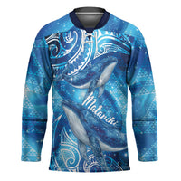 New Zealand Humpback Whale Matariki Hockey Jersey Maori New Year Taniko Niho Taniwha LT14 Unisex Blue - Polynesian Pride