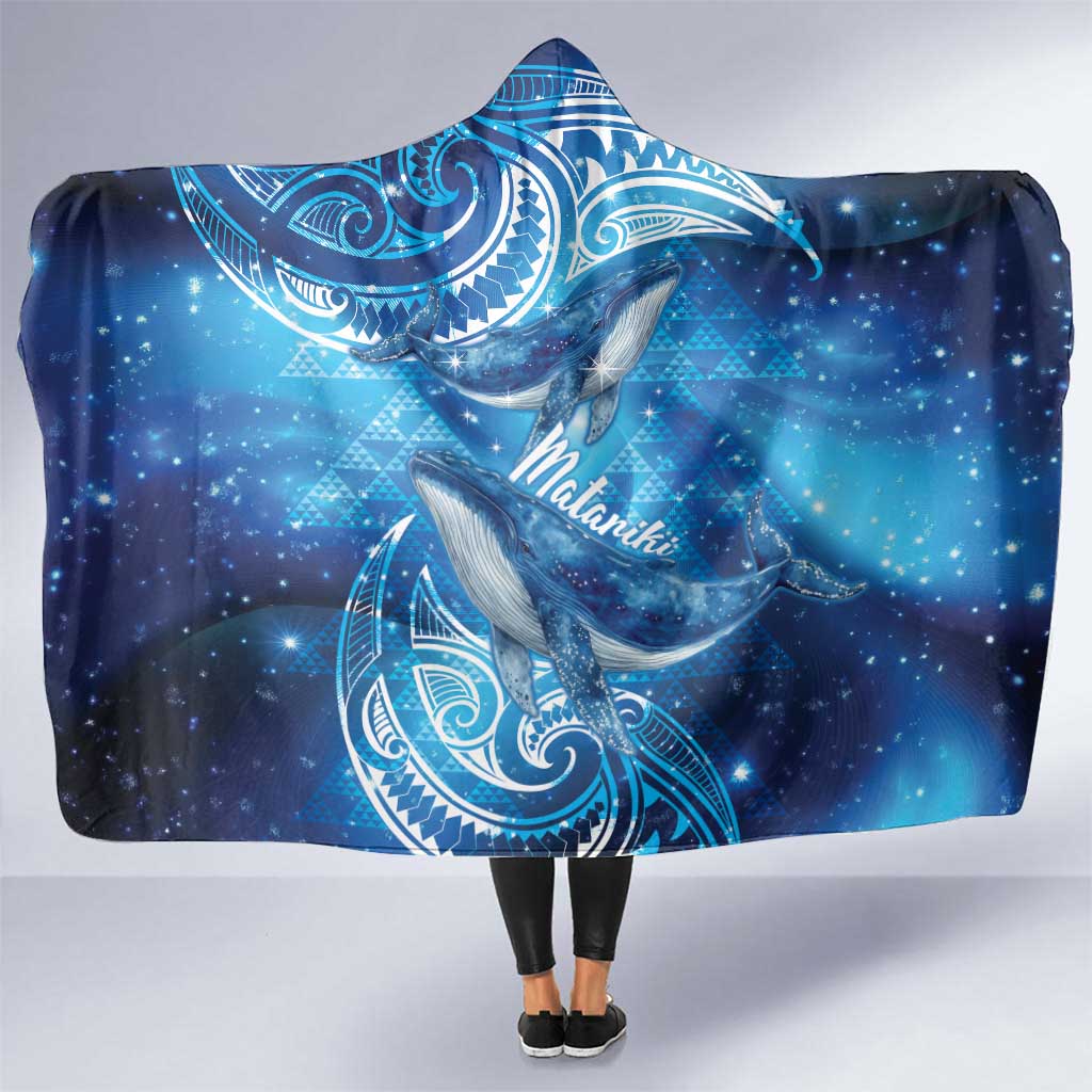 New Zealand Humpback Whale Matariki Hooded Blanket Maori New Year Taniko Niho Taniwha LT14 One Size Blue - Polynesian Pride