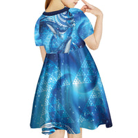 New Zealand Humpback Whale Matariki Kid Short Sleeve Dress Maori New Year Taniko Niho Taniwha LT14 - Polynesian Pride