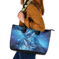 New Zealand Humpback Whale Matariki Leather Tote Bag Maori New Year Taniko Niho Taniwha LT14 Blue - Polynesian Pride
