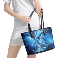 New Zealand Humpback Whale Matariki Leather Tote Bag Maori New Year Taniko Niho Taniwha LT14 - Polynesian Pride