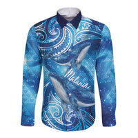 New Zealand Humpback Whale Matariki Long Sleeve Button Shirt Maori New Year Taniko Niho Taniwha LT14 Unisex Blue - Polynesian Pride