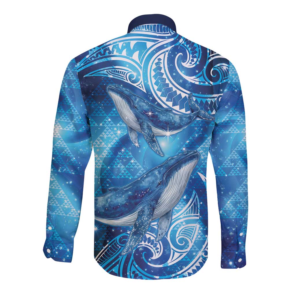 New Zealand Humpback Whale Matariki Long Sleeve Button Shirt Maori New Year Taniko Niho Taniwha LT14 - Polynesian Pride