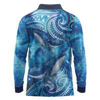New Zealand Humpback Whale Matariki Long Sleeve Polo Shirt Maori New Year Taniko Niho Taniwha LT14 - Polynesian Pride
