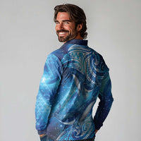 New Zealand Humpback Whale Matariki Long Sleeve Polo Shirt Maori New Year Taniko Niho Taniwha LT14 - Polynesian Pride