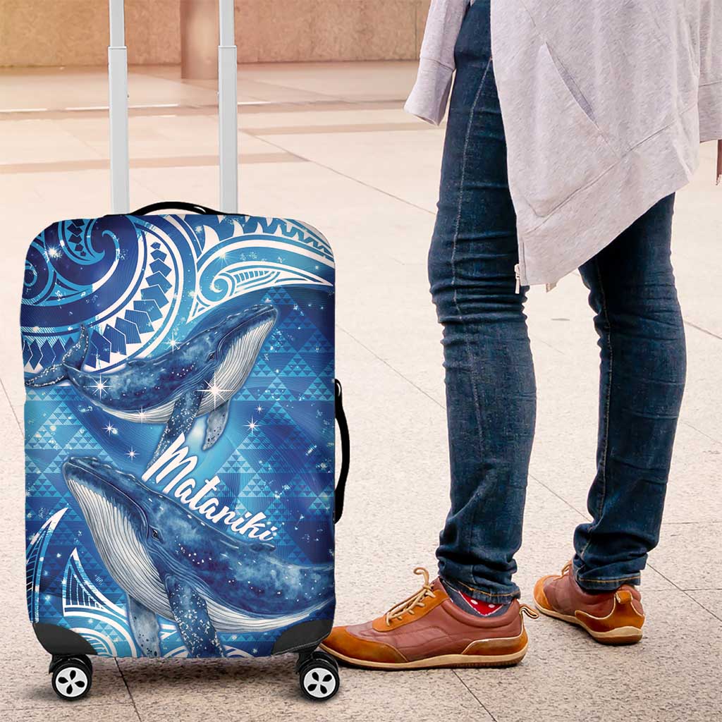 New Zealand Humpback Whale Matariki Luggage Cover Maori New Year Taniko Niho Taniwha LT14 Blue - Polynesian Pride