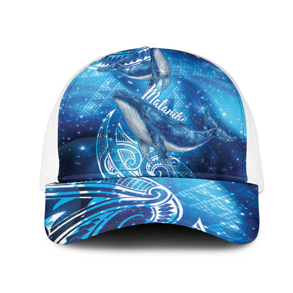 New Zealand Humpback Whale Matariki Mesh Trucker Cap Maori New Year Taniko Niho Taniwha LT14 One Size White Blue - Polynesian Pride