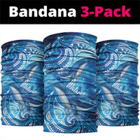 New Zealand Humpback Whale Matariki Neck Gaiter Maori New Year Taniko Niho Taniwha LT14 package One Size: 25*50cm Blue - Polynesian Pride