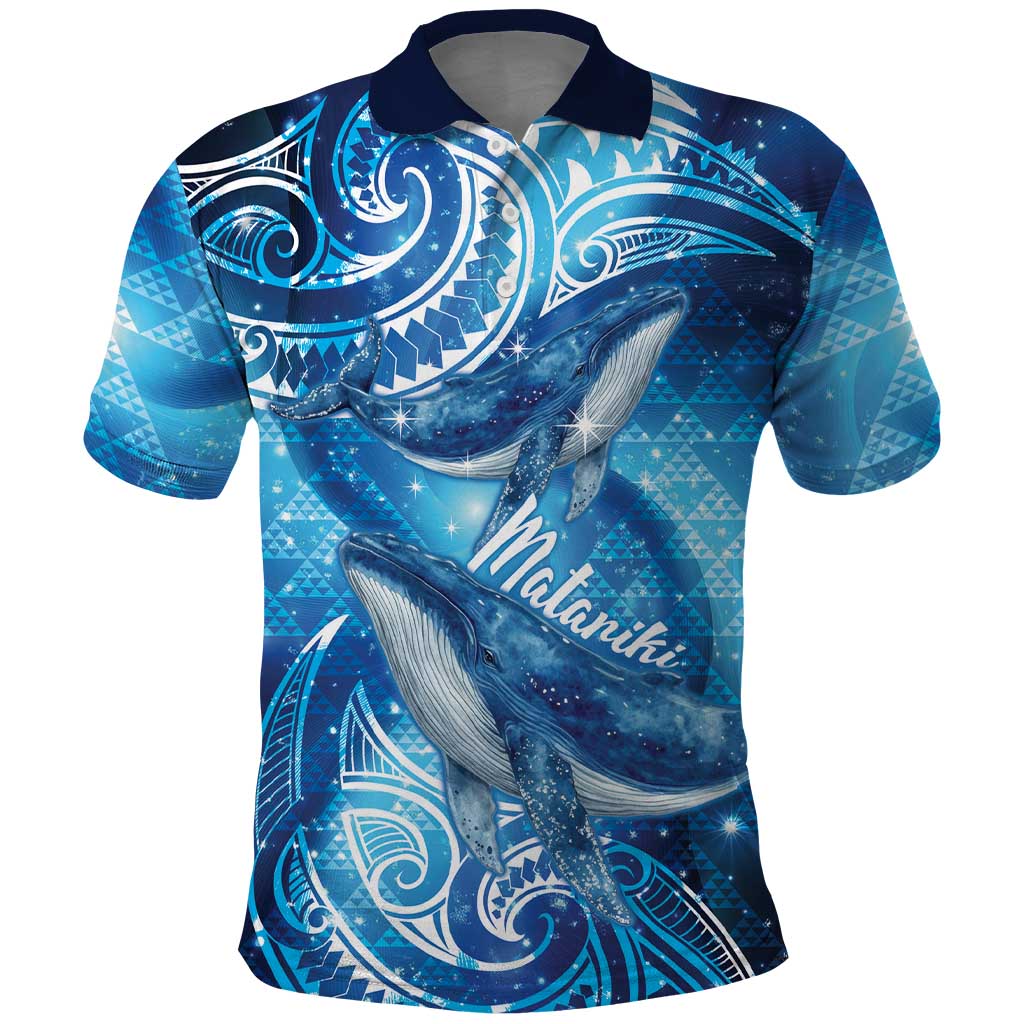 New Zealand Humpback Whale Matariki Polo Shirt Maori New Year Taniko Niho Taniwha LT14 Blue - Polynesian Pride
