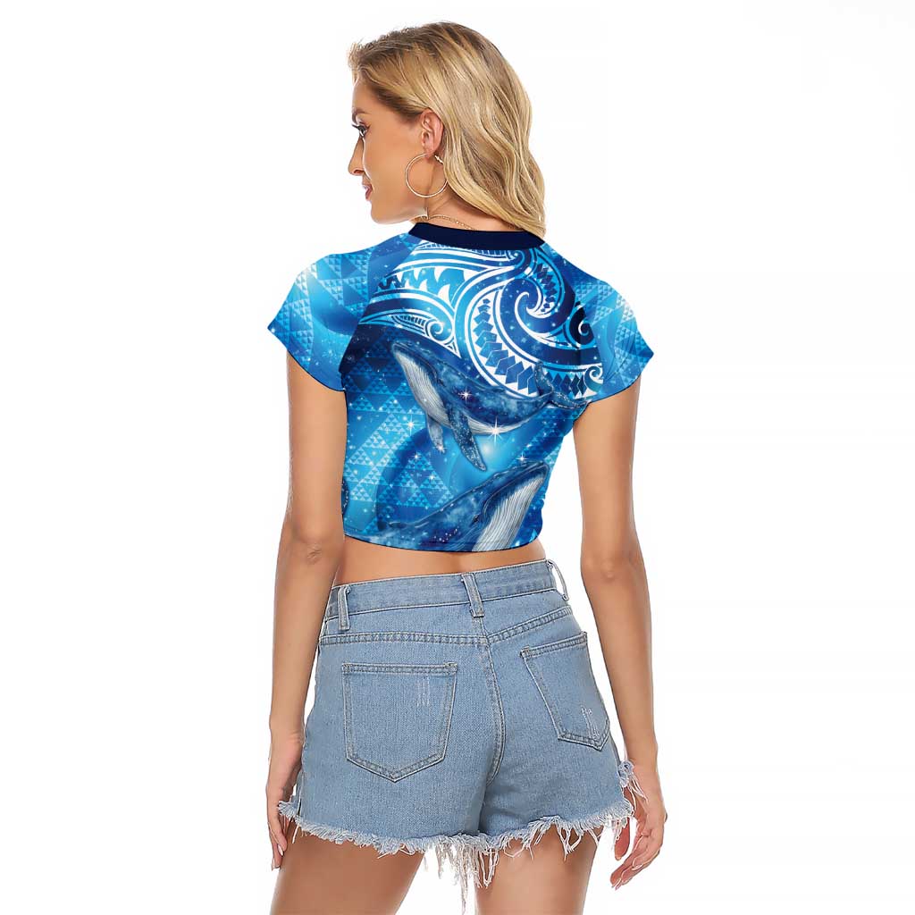 New Zealand Humpback Whale Matariki Raglan Cropped T Shirt Maori New Year Taniko Niho Taniwha LT14 - Polynesian Pride