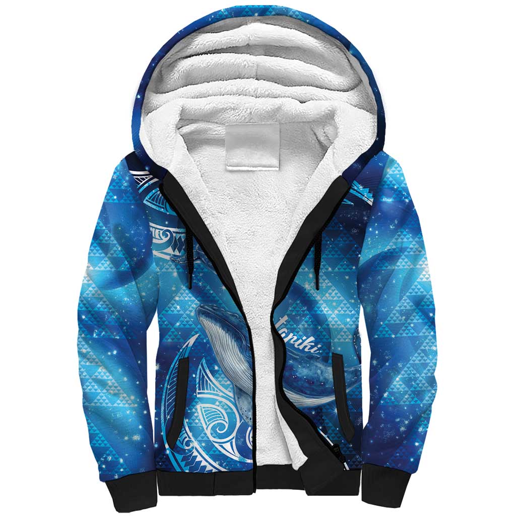 New Zealand Humpback Whale Matariki Sherpa Hoodie Maori New Year Taniko Niho Taniwha LT14 Unisex Blue - Polynesian Pride