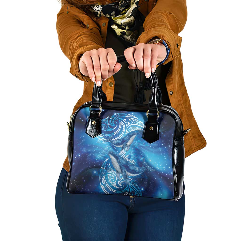 New Zealand Humpback Whale Matariki Shoulder Handbag Maori New Year Taniko Niho Taniwha LT14 One Size Blue - Polynesian Pride