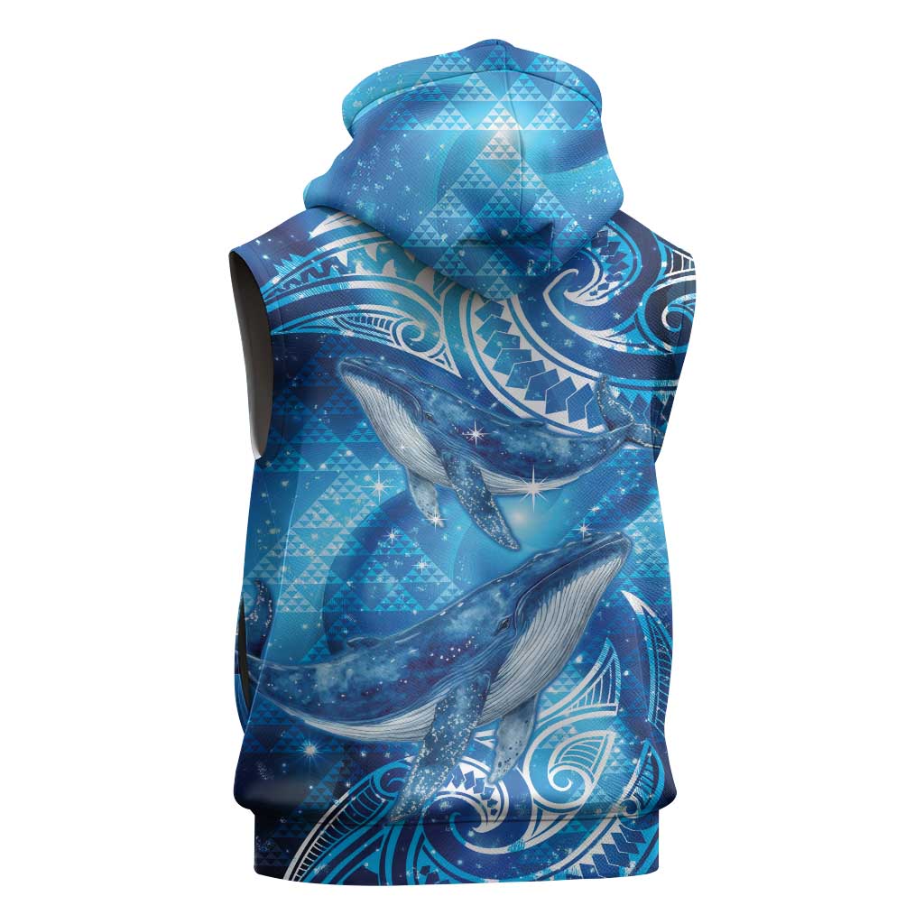 New Zealand Humpback Whale Matariki Sleeveless Zip Hoodie Maori New Year Taniko Niho Taniwha LT14 - Polynesian Pride