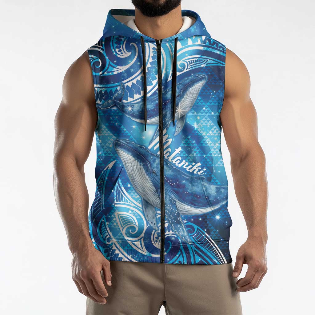 New Zealand Humpback Whale Matariki Sleeveless Zip Hoodie Maori New Year Taniko Niho Taniwha LT14 - Polynesian Pride