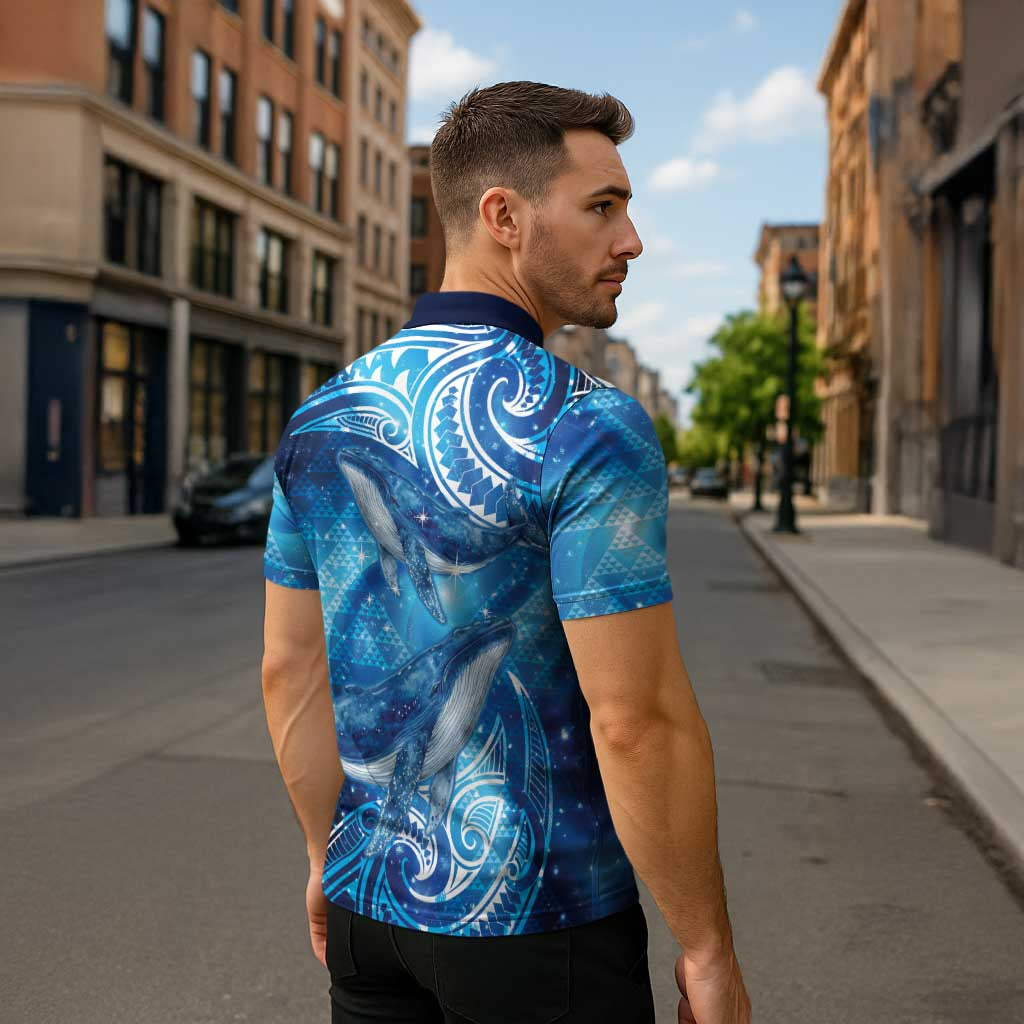New Zealand Humpback Whale Matariki Zipper Polo Shirt Maori New Year Taniko Niho Taniwha LT14 - Polynesian Pride