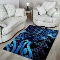 Humpback Whale Matariki New Zealand Area Rug NZ Maori Paikea Poutama Luxury Blue LT14 - Polynesian Pride