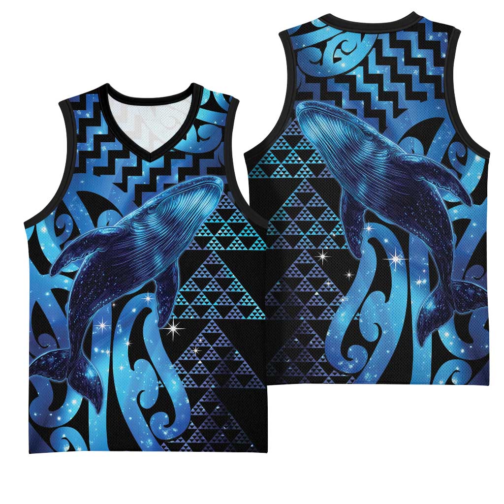 Humpback Whale Matariki New Zealand Basketball Jersey NZ Maori Paikea Poutama Luxury Blue LT14 - Polynesian Pride