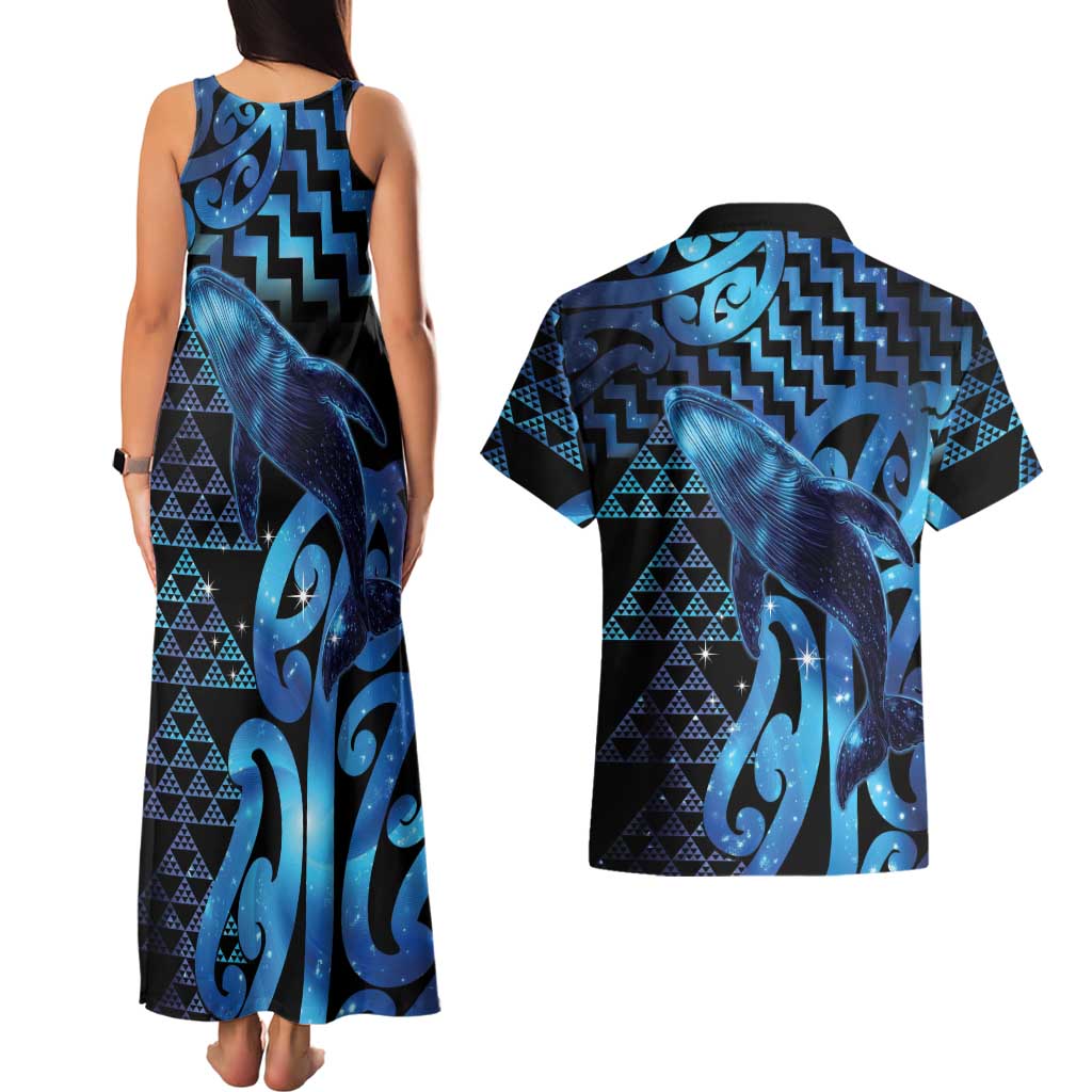 Humpback Whale Matariki New Zealand Couples Matching Tank Maxi Dress and Hawaiian Shirt NZ Maori Paikea Poutama Luxury Blue LT14 - Polynesian Pride